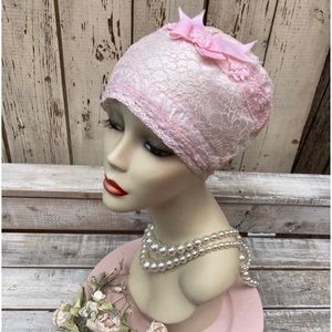 Pink Night Cap-Pink Lace Night Hat